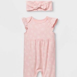 New Baby Girls' Ruffle Sleeve Romper with Headband